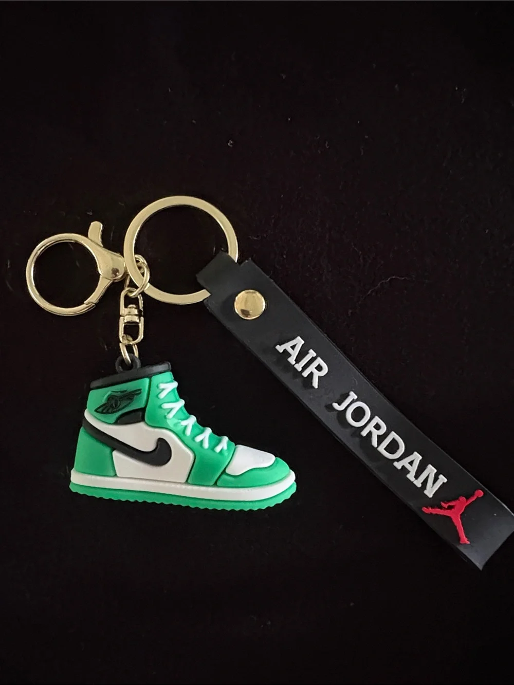 White And Green Sneaker Keychain Bag Charm With Strap